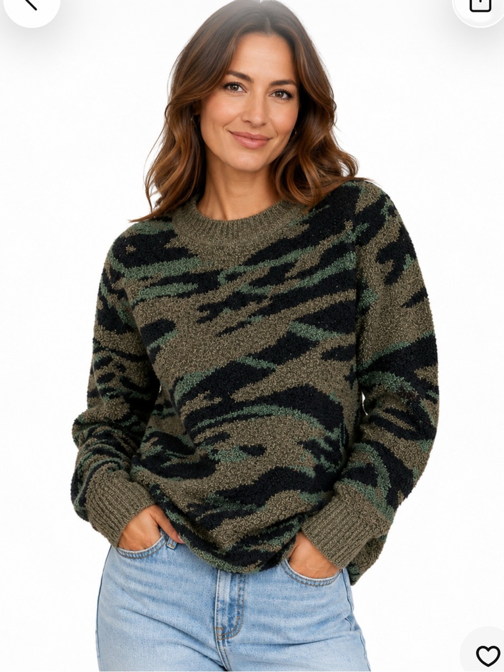 NWT Barefoot Dreams CozyChic Seaside Crew Neck Pullover Green Camo Size M